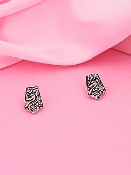 Estele - Rhodium Plated Flower Designer Oxidized Stud Earrings for Women